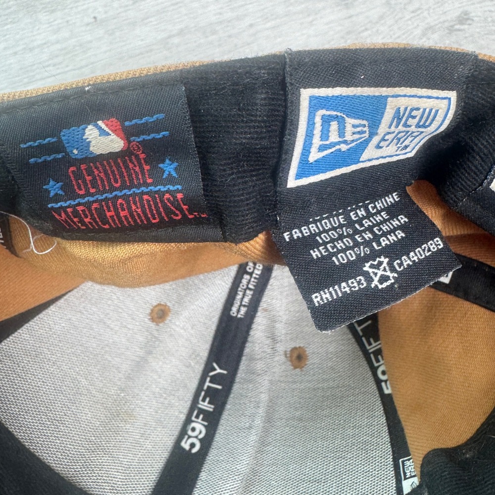 New Era 59FIFTY New York Mets Fitted Hat 7 5/8 Brown MLB All Over Logo Wool Cap - Picture 6 of 10